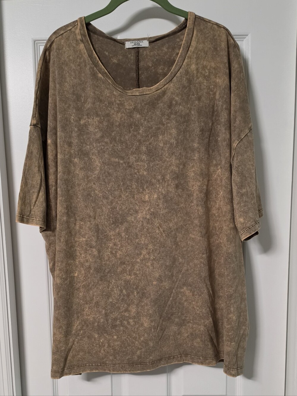 Zenana Oversized Acid Wash Brown Short Sleeve Tee, 2X/3X